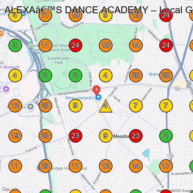 ALEXA'S DANCE ACADEMY Dance School GeoGrid ranking map for East Meadow NY